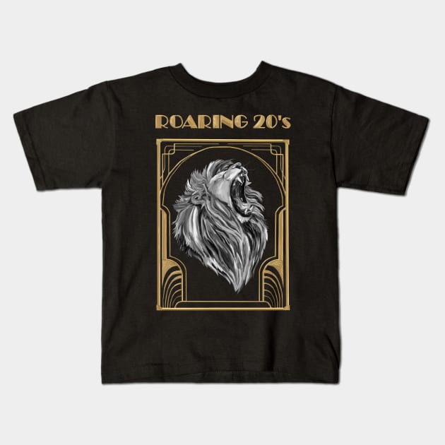 Golden Age of the Roaring 20's Lion Kids T-Shirt by Art by Deborah Camp